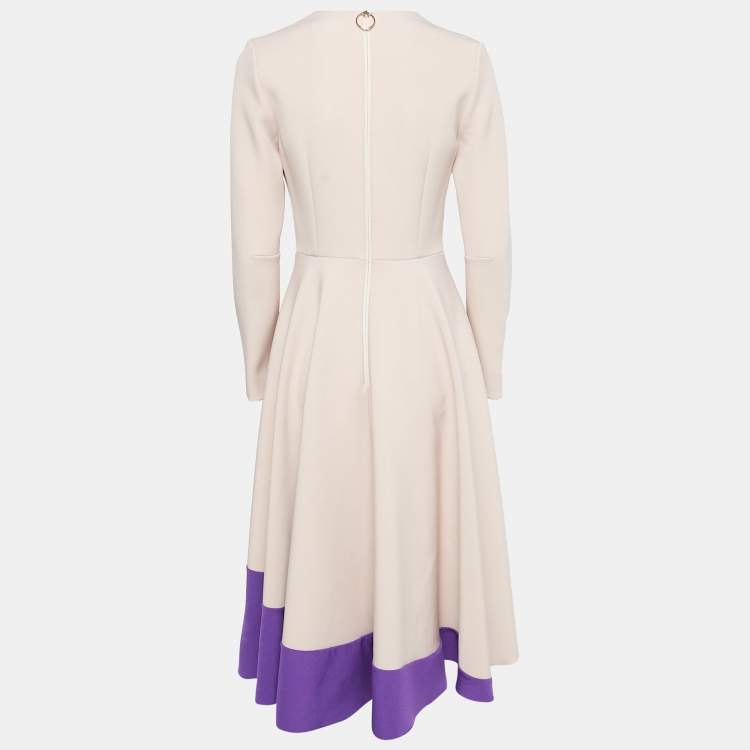 Pre Owned Roksanda Ilincic Pink Patchwork Crepe Flared Midi Dress M