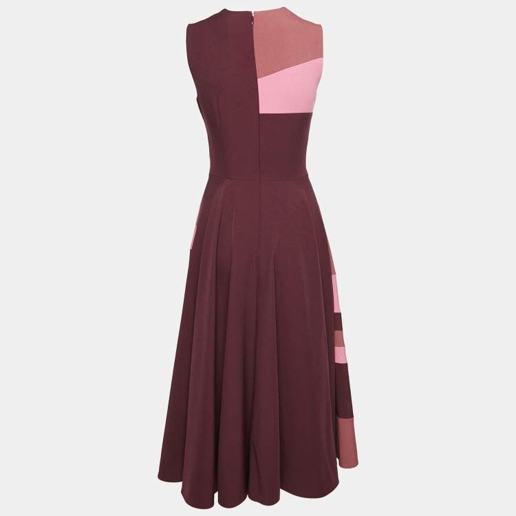 Pre Owned Roksanda Pink & Purple Paneled Stretch Crepe Midi Dress S