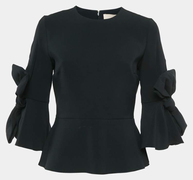 Pre Owned Roksanda Black Crepe Silk Bow Detail Peplum Top M