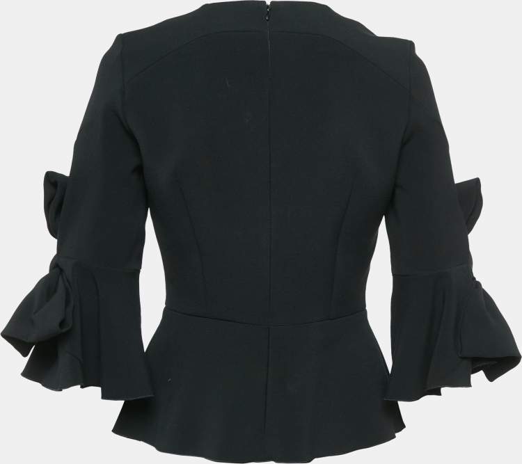 Pre Owned Roksanda Black Crepe Silk Bow Detail Peplum Top M