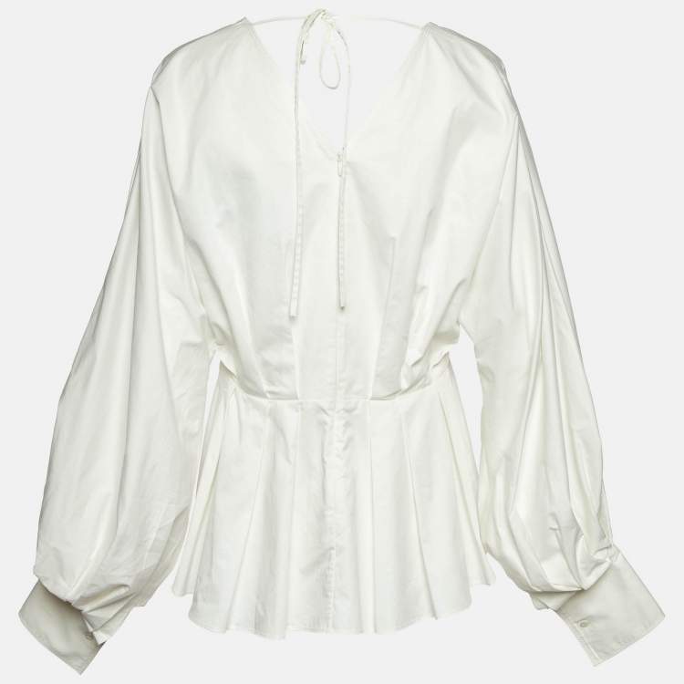 Pre Owned Roksanda Ilincic White Cotton Pleated Blouse L
