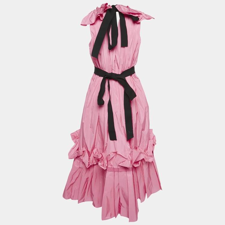 Pre Owned Roksanda Ilincic Pink Crinkled Crepe Plunging Neck Midi Dress L