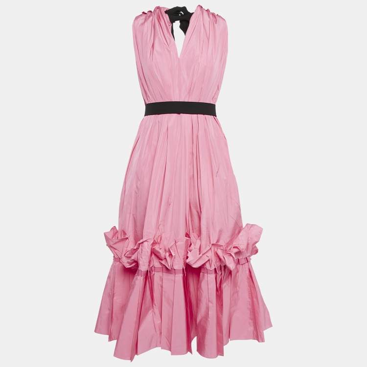 Pre Owned Roksanda Ilincic Pink Crinkled Crepe Plunging Neck Midi Dress L