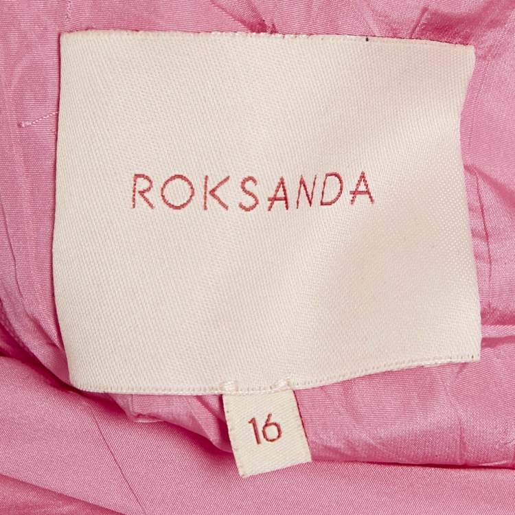 Pre Owned Roksanda Ilincic Pink Crinkled Crepe Plunging Neck Midi Dress L