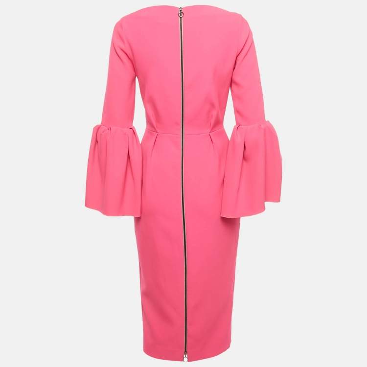 Pre Owned Roksanda Pink Stretch Crepe Bell Sleeve Midi Dress S