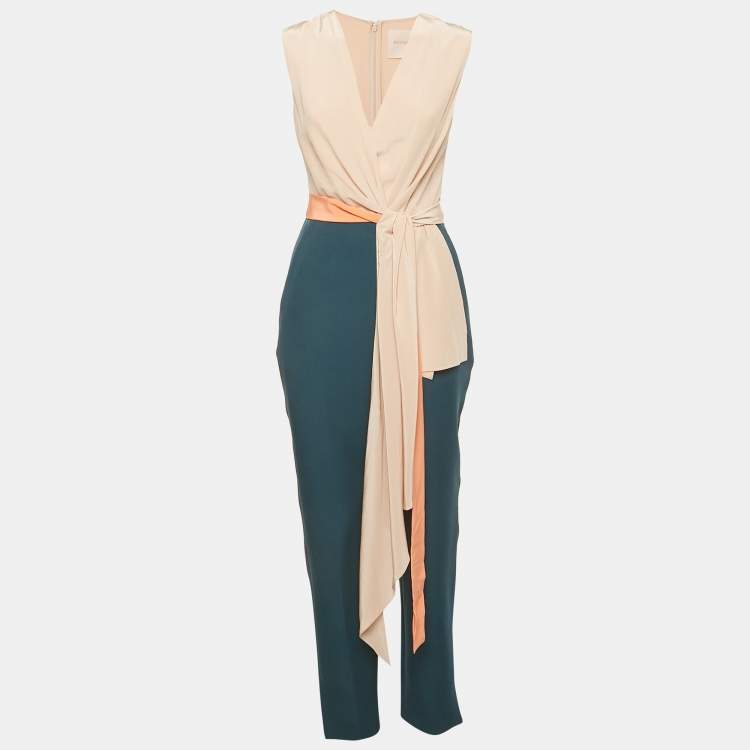 Pre Owned Roksanda Ilincic Pink/Teal Silk and Crepe Sleeveless Jumpsuit S