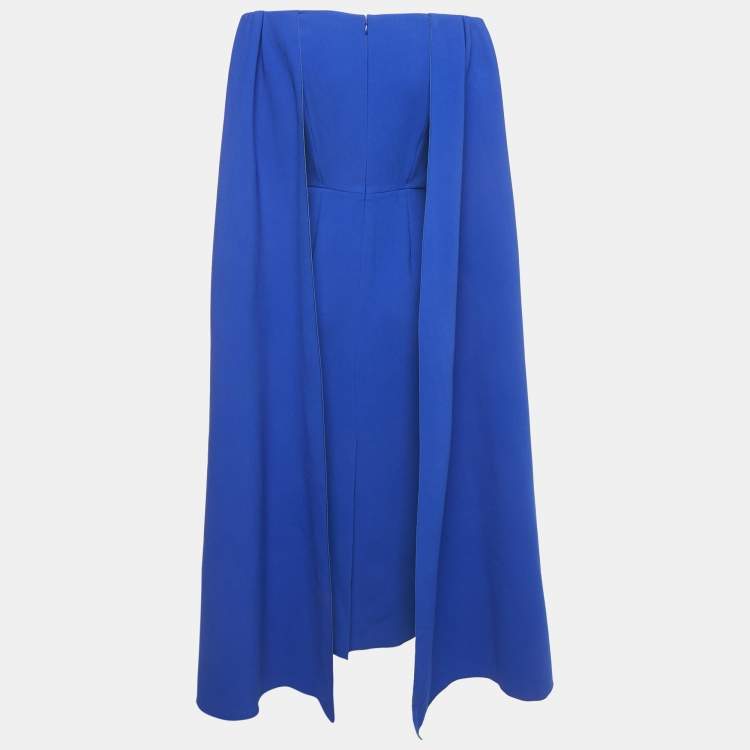 Pre Owned Roksanda Blue Two-Toned Crepe Cape Sleeve Midi Dress M 