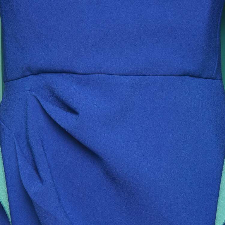 Pre Owned Roksanda Blue Two-Toned Crepe Cape Sleeve Midi Dress M 