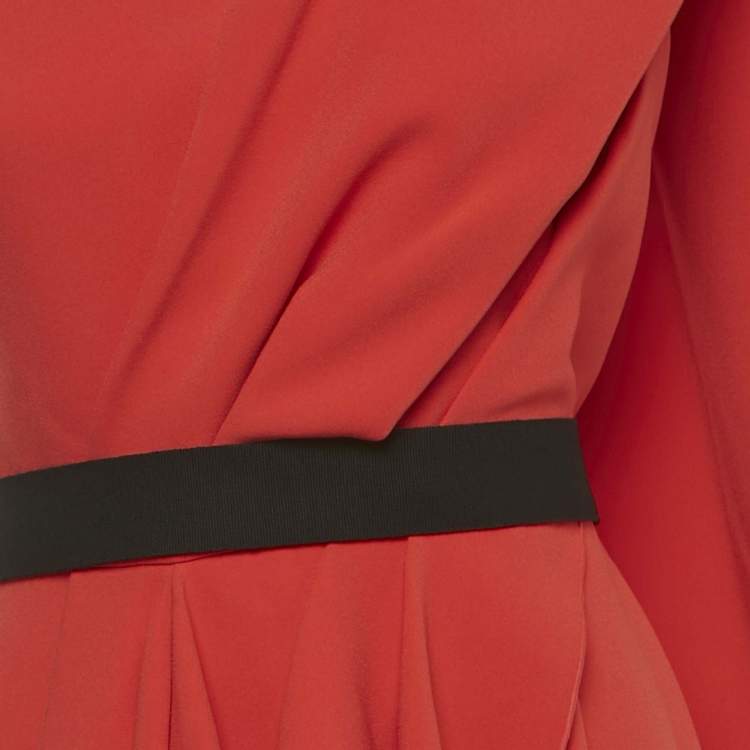 Pre Owned Roksanda Red Crepe Drape Detail Belted Galle Midi Dress S