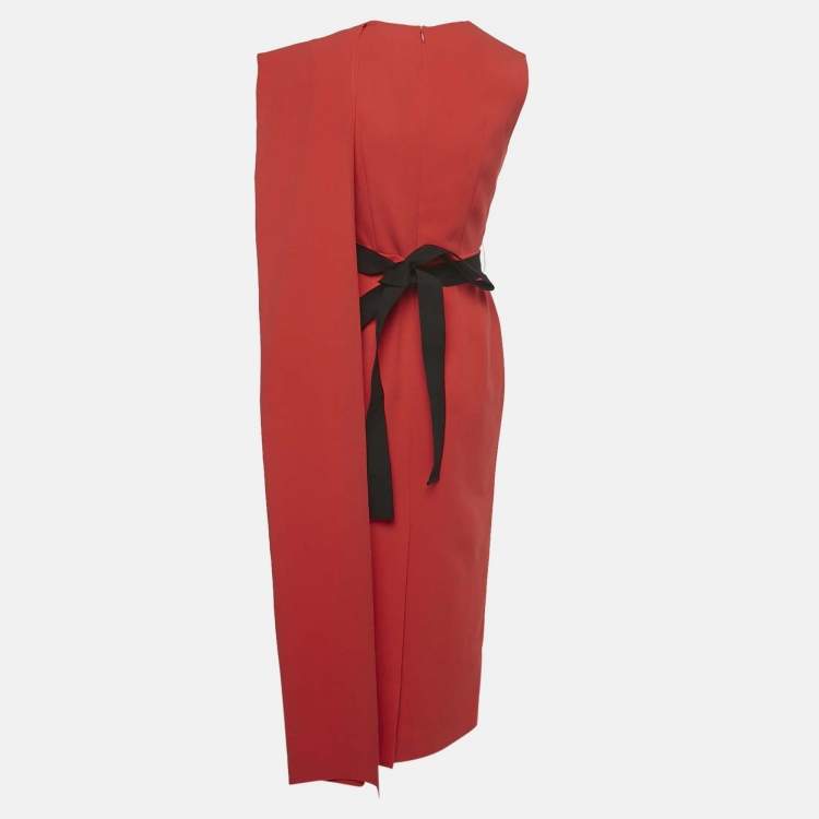 Pre Owned Roksanda Red Crepe Drape Detail Belted Galle Midi Dress S