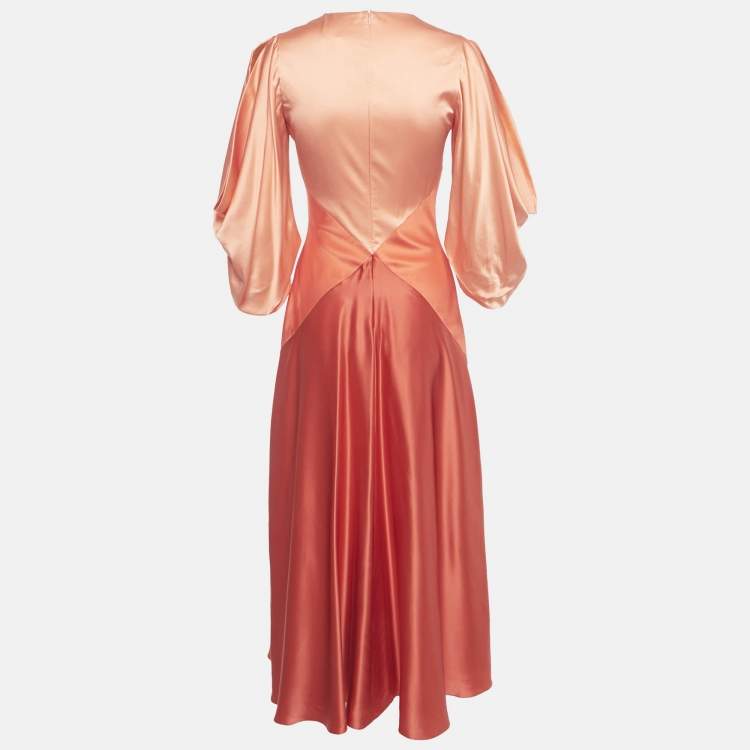 Pre Owned Roksanda Orange Two Toned Silk Gaia Midi Dress S  