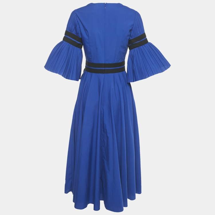 Pre Owned Roksanda Persian Blue Cotton Blend Pleated Amalia Midi Dress S