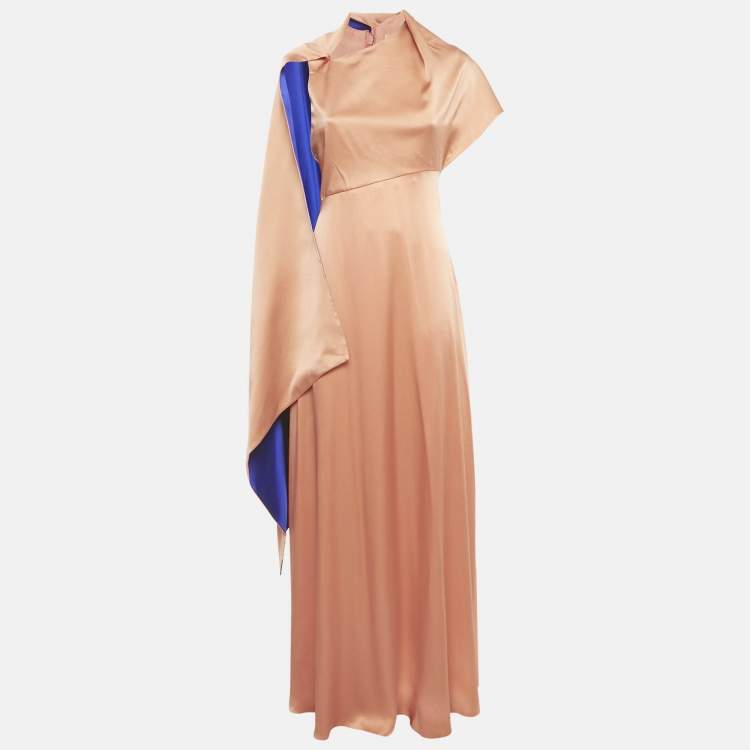 Pre Owned Roksanda Orange Silk Asymmetric Neck Pilar Maxi Dress S  