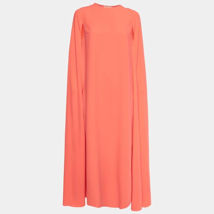 Pre Owned Roksanda Neon Orange Crepe Shoulder Cape Detail Midi Dress M