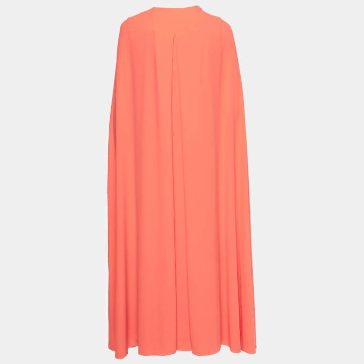 Pre Owned Roksanda Neon Orange Crepe Shoulder Cape Detail Midi Dress M