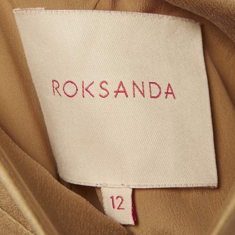 Pre Owned Roksanda Brown Colorblock Silk Shoulder Drape  Maxi Dress M