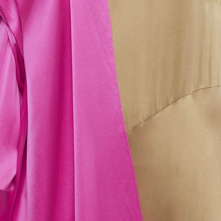 Pre Owned Roksanda Brown Colorblock Silk Shoulder Drape  Maxi Dress M