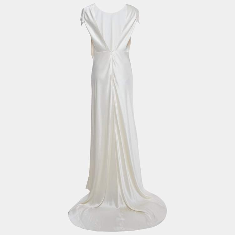 Pre Owned Roksanda Ivory Silk Draped Back Detail Oriana Maxi Dress M