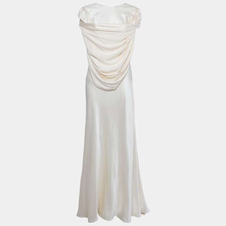 Pre Owned Roksanda Ivory Silk Draped Back Detail Oriana Maxi Dress M