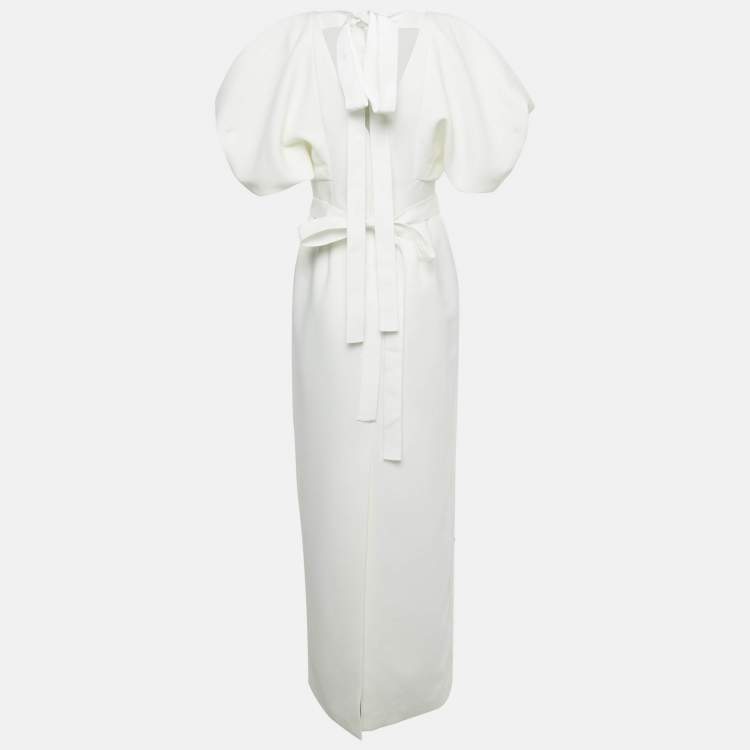 Pre Owned Roksanda White Crepe Puffed Sleeve Belted Maxi Dress M