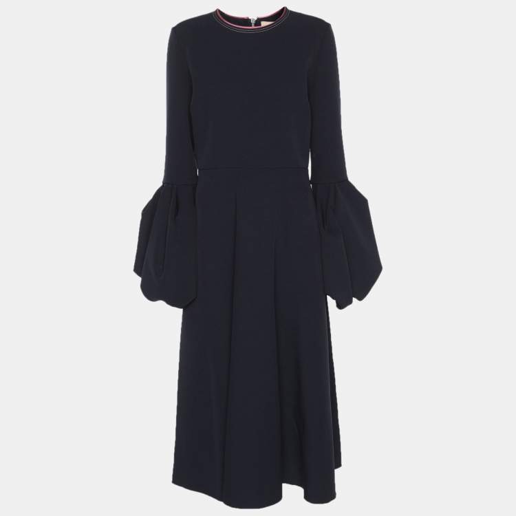 Pre Owned Roksanda Ilincic Navy Blue Stretch Cady Hadari Bell Sleeve Midi Dress M