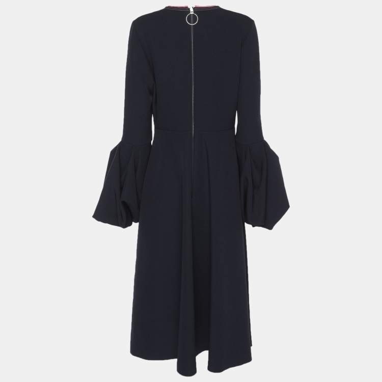 Pre Owned Roksanda Ilincic Navy Blue Stretch Cady Hadari Bell Sleeve Midi Dress M