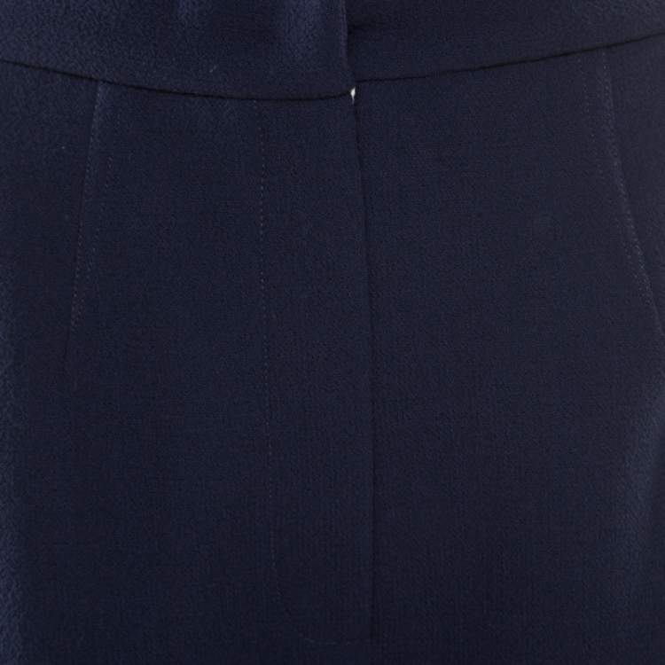 Pre Owned Roksanda Ilincic Navy Blue Wool Crepe High Waist Breton Shorts M