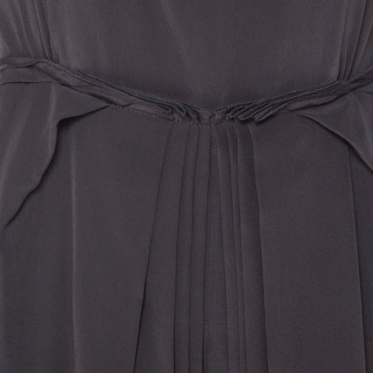 Pre Owned Roksanda Ilincic Gunmetal Grey Silk Pleated Skirt Backless Midi Dress M