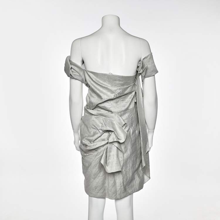 Pre Owned Roksanda Ilincic Grey Silk Draped Off Shoulder Dress M