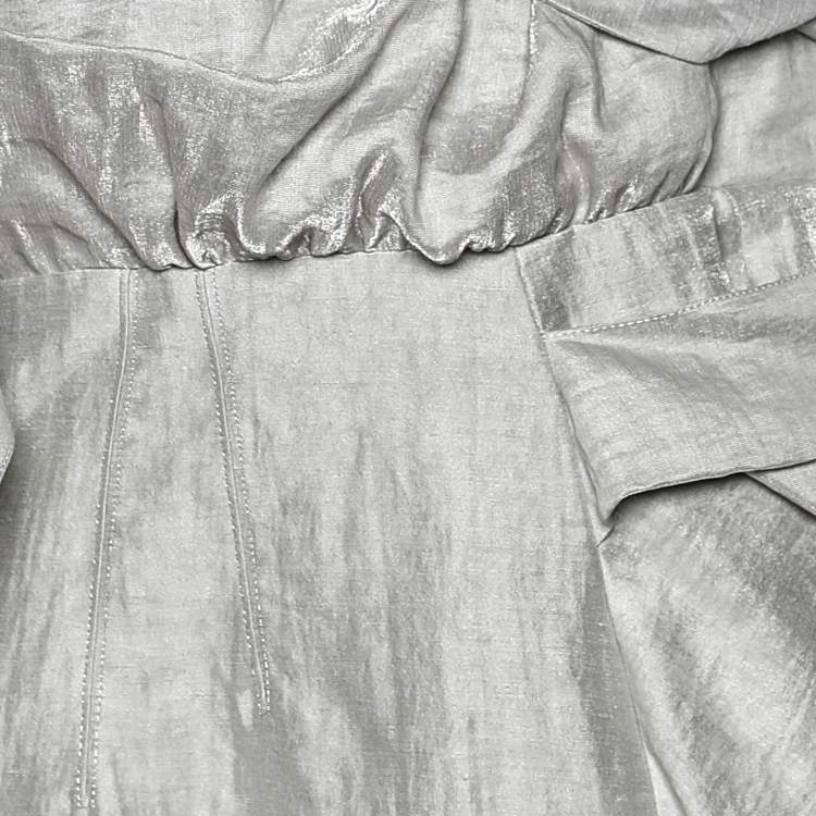 Pre Owned Roksanda Ilincic Grey Silk Draped Off Shoulder Dress M