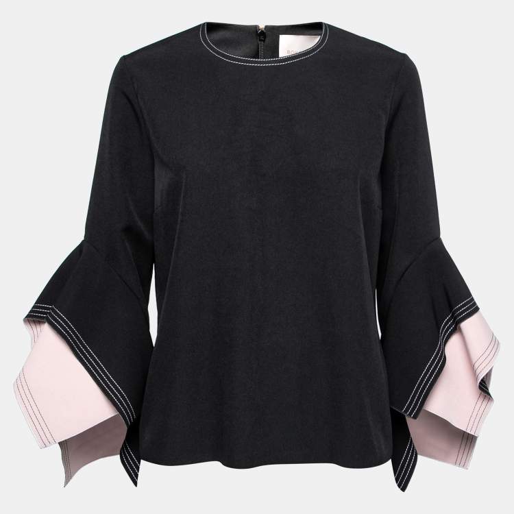 Pre Owned Roksanda Ilincic Black Crepe Asymmetric Sleeve Detail Blouse L