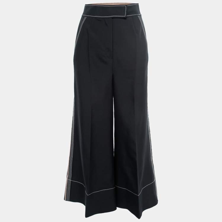Pre Owned Roksanda Black Wool Side Stripe Wide-Leg Pants M