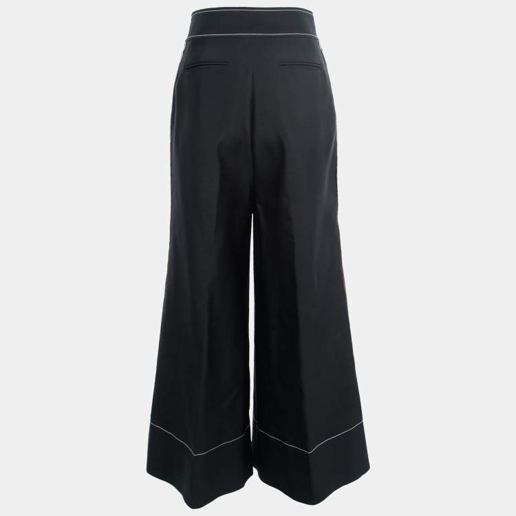 Pre Owned Roksanda Black Wool Side Stripe Wide-Leg Pants M