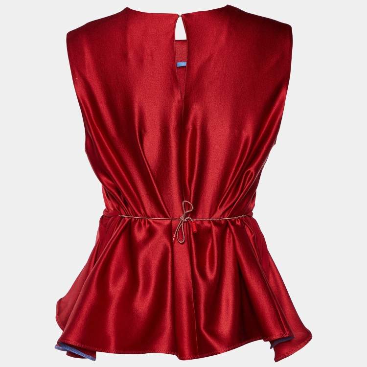 Pre Owned Roksanda Red Silk Satin Asymmetric Hem Sleeveless Top L