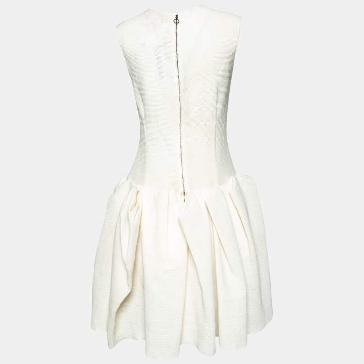 Pre Owned Roksanda Ilincic Off White Stretch Knit Draped Waist Sleeveless Midi Dress M
