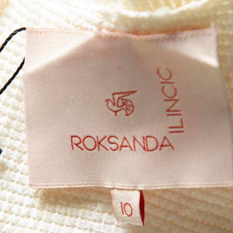 Pre Owned Roksanda Ilincic Off White Stretch Knit Draped Waist Sleeveless Midi Dress M