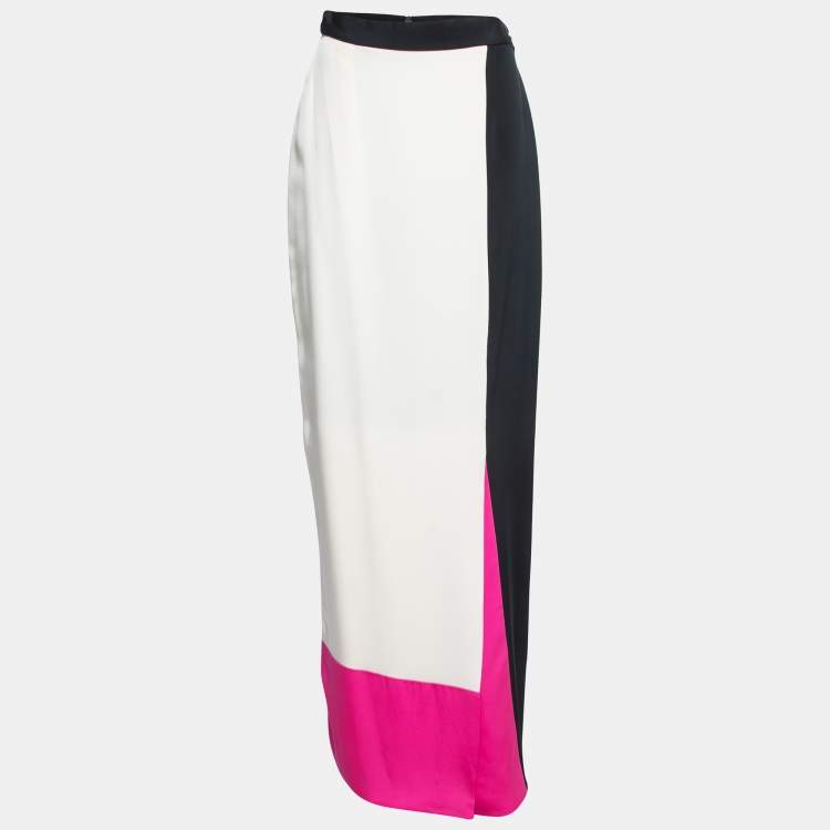 Pre Owned Roksanda Ilincic Navy Blue Colorblock Silk Maxi Skirt L