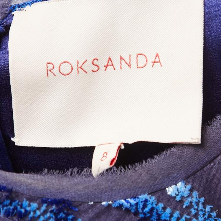 Pre Owned Roksanda Blue Embroidered Silk Asymmetric Flared Full Sleeve Gown S