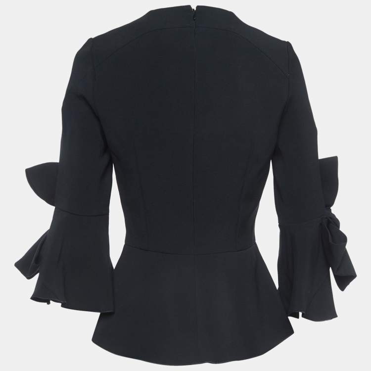 Pre Owned Roksanda Ilincic Black Crepe Dow Detail Sleeve Top M