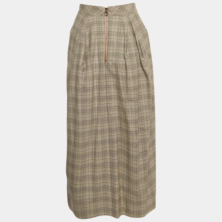 Pre Owned Roksanda Ilincic Beige Glen Plaid Wool Pleated Midi Skirt S