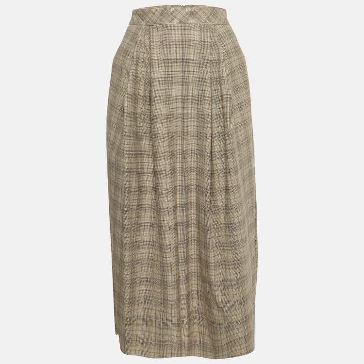 Pre Owned Roksanda Ilincic Beige Glen Plaid Wool Pleated Midi Skirt S