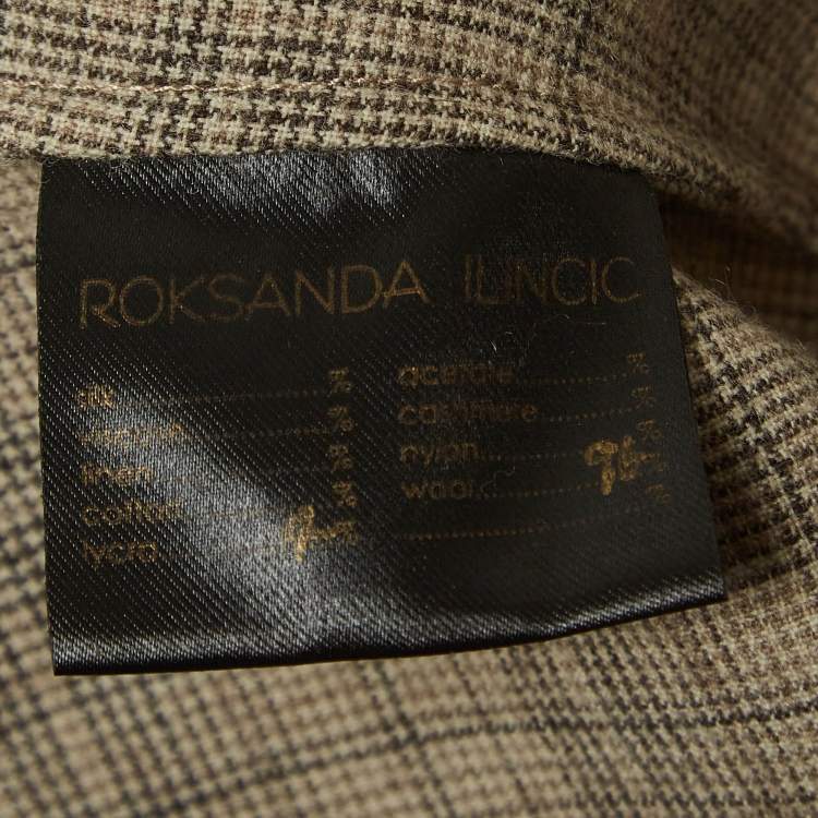 Pre Owned Roksanda Ilincic Beige Glen Plaid Wool Pleated Midi Skirt S