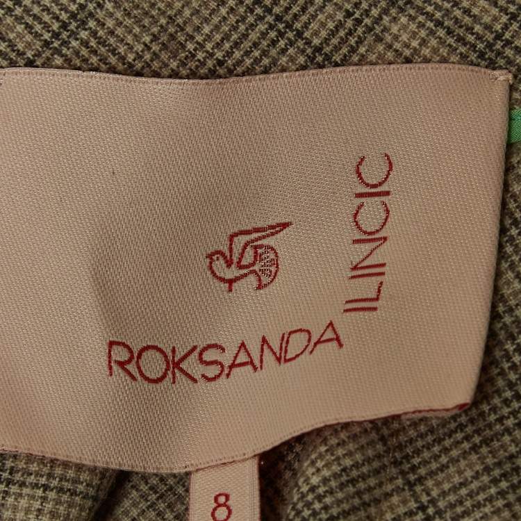 Pre Owned Roksanda Ilincic Beige Glen Plaid Wool Pleated Midi Skirt S