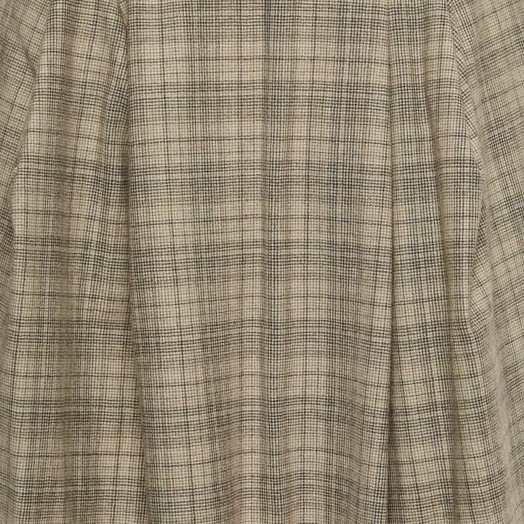 Pre Owned Roksanda Ilincic Beige Glen Plaid Wool Pleated Midi Skirt S