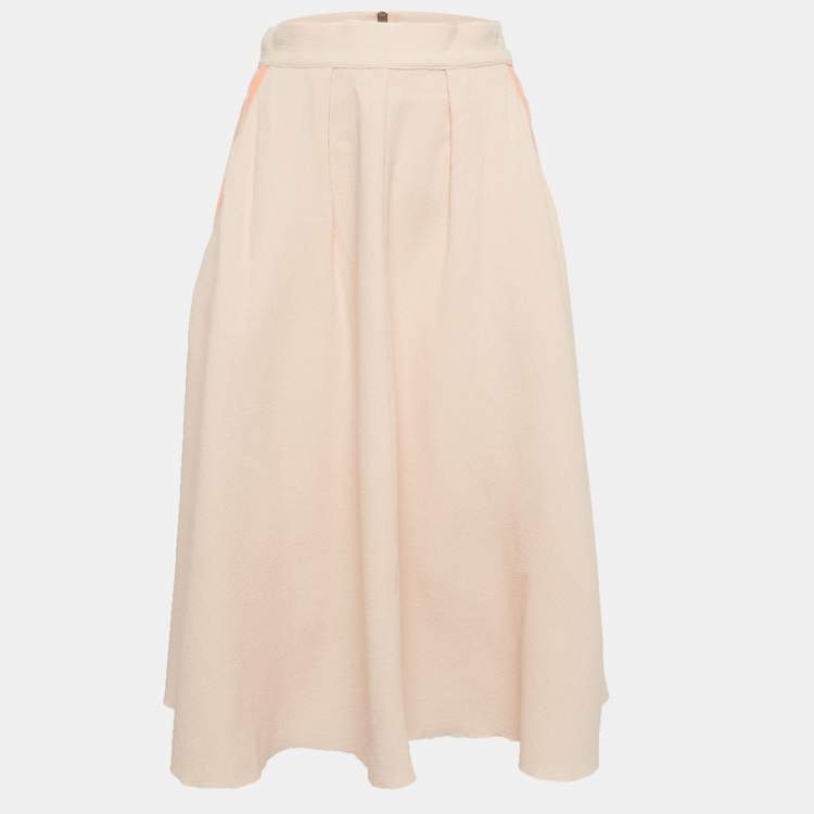 Pre Owned Roksanda Ilincic Pink Contrast Trim Crepe Pleated Midi Skirt S