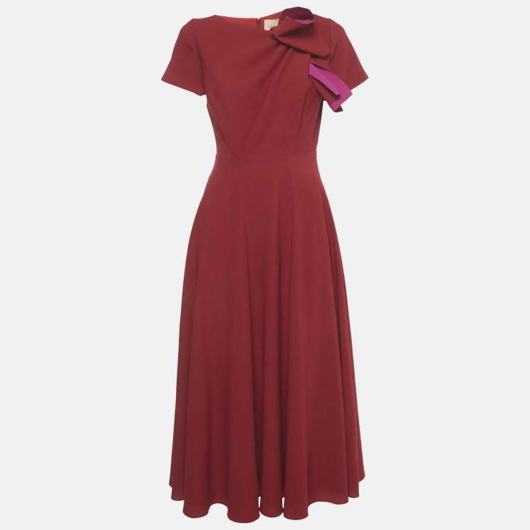 Pre Owned Roksanda Red Crepe Bow Detail Midi Dress S