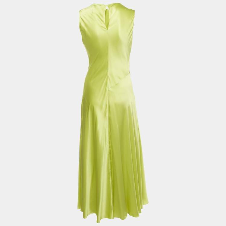 Pre Owned Roksanda Acid Green Satin Flared Maxi Dress M