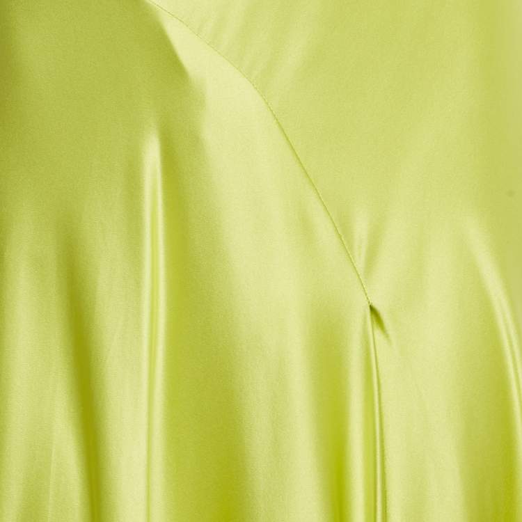 Pre Owned Roksanda Acid Green Satin Flared Maxi Dress M