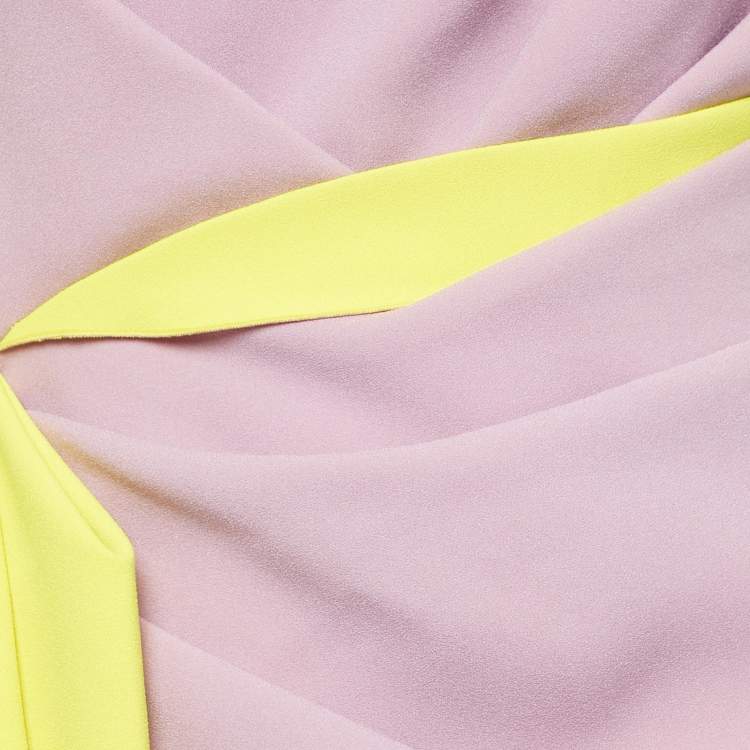 Pre Owned Roksanda Pink/Yellow Crepe Drape Style Midi Dress M