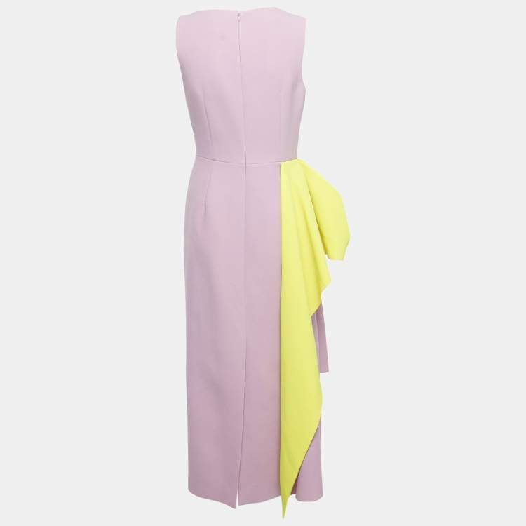 Pre Owned Roksanda Pink/Yellow Crepe Drape Style Midi Dress M